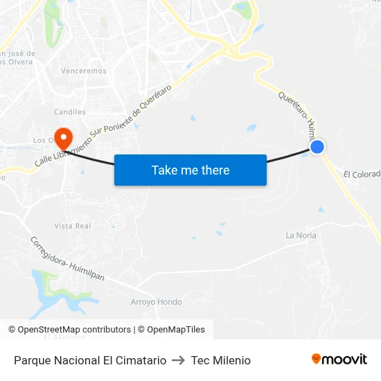 Parque Nacional El Cimatario to Tec Milenio map