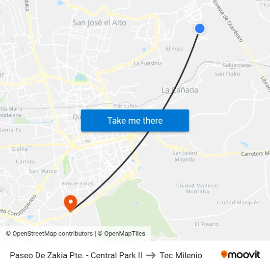 Paseo De Zakia Pte. - Central Park II to Tec Milenio map
