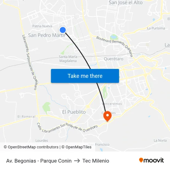 Av. Begonias - Parque Conin to Tec Milenio map