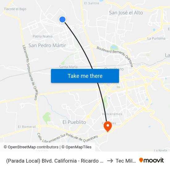 (Parada Local) Blvd. California - Ricardo Flores Magón to Tec Milenio map