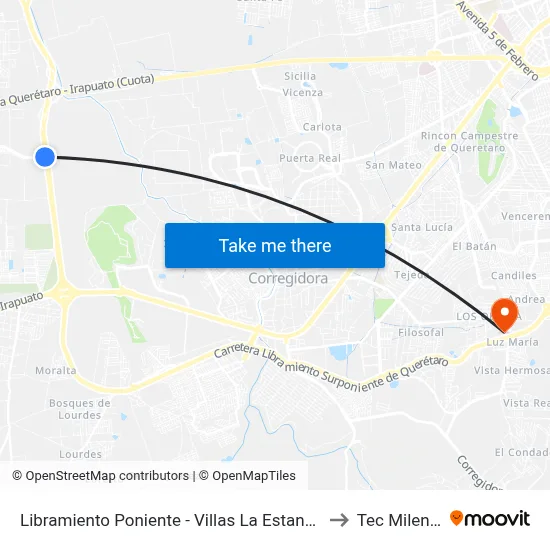 Libramiento Poniente - Villas La Estancia to Tec Milenio map