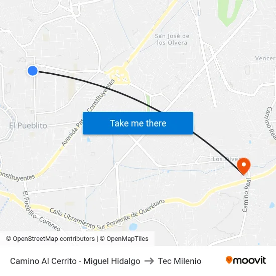 Camino Al Cerrito - Miguel Hidalgo to Tec Milenio map
