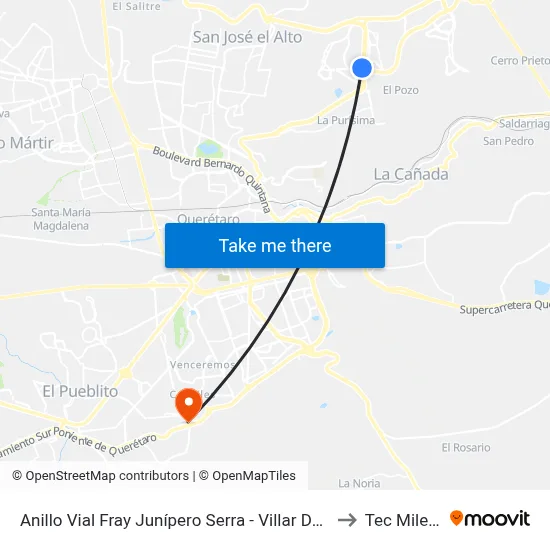 Anillo Vial Fray Junípero Serra - Villar Del Ágila to Tec Milenio map