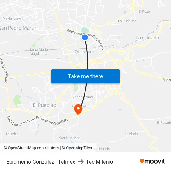 Epigmenio González - Telmex to Tec Milenio map