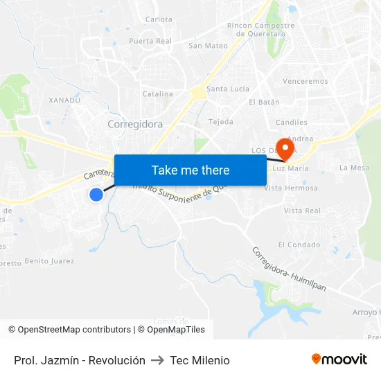 Prol. Jazmín - Revolución to Tec Milenio map