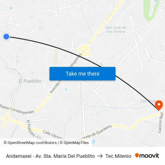 Andamaxei - Av. Sta. María Del Pueblito to Tec Milenio map