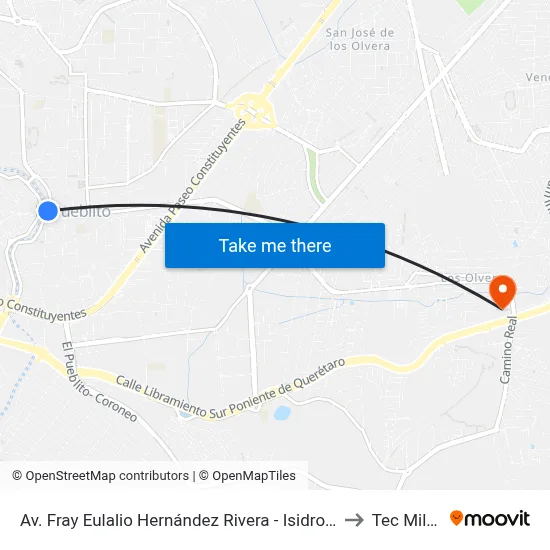 Av. Fray Eulalio Hernández Rivera - Isidro Hernández to Tec Milenio map
