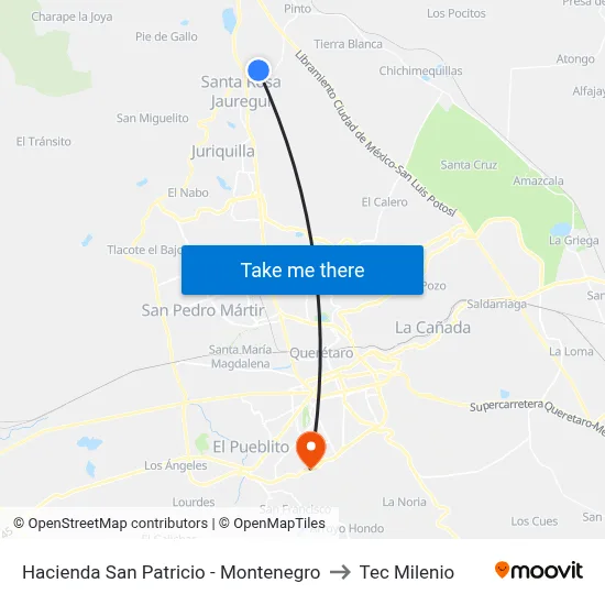 Hacienda San Patricio - Montenegro to Tec Milenio map