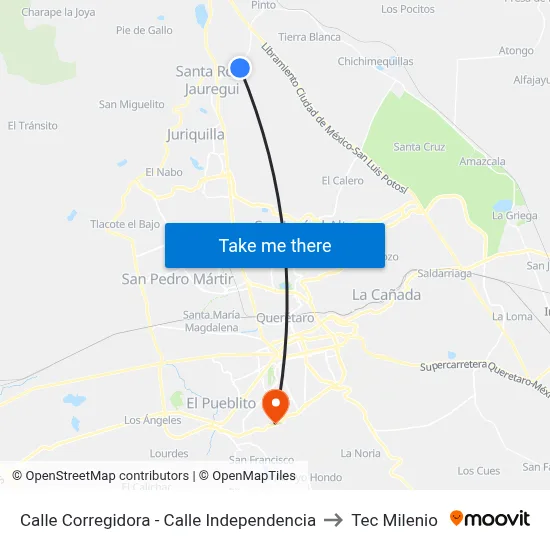 Calle Corregidora - Calle Independencia to Tec Milenio map