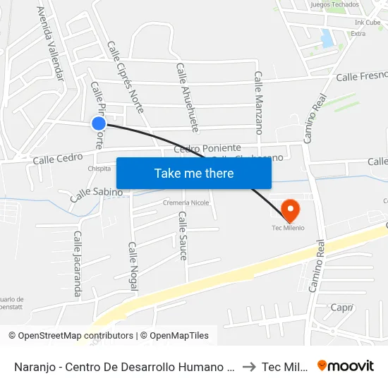 Naranjo - Centro De Desarrollo Humano Los Olivera to Tec Milenio map