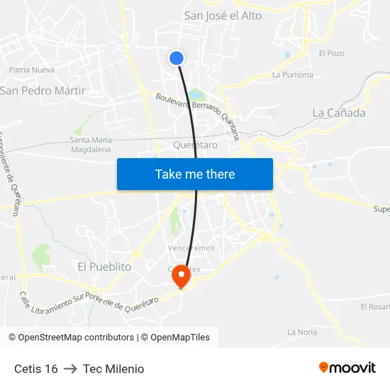 Cetis 16 to Tec Milenio map