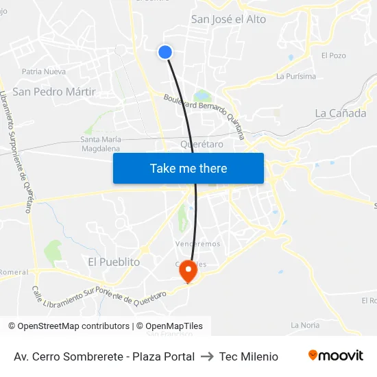 Av. Cerro Sombrerete - Plaza Portal to Tec Milenio map