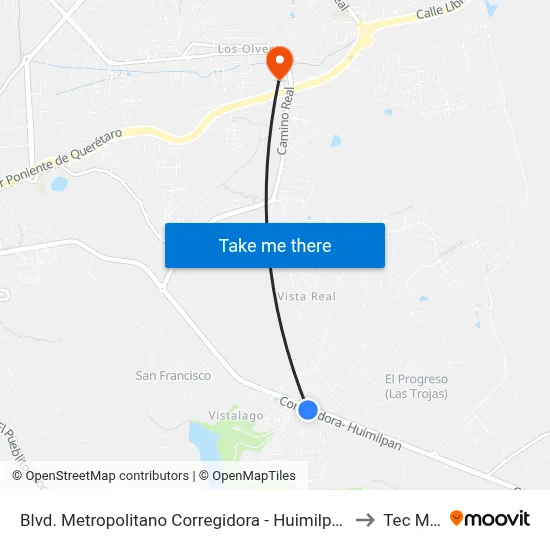 Blvd. Metropolitano Corregidora - Huimilpan (Plaza El Manantial) to Tec Milenio map