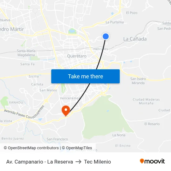 Av. Campanario - La Reserva to Tec Milenio map