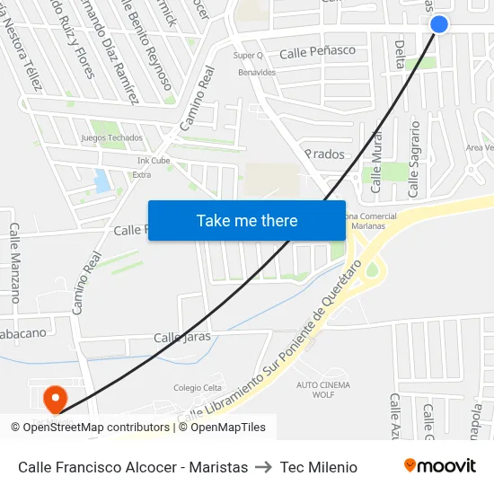 Calle Francisco Alcocer - Maristas to Tec Milenio map