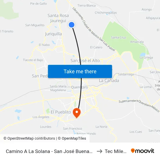 Camino A La Solana - San José Buenavista to Tec Milenio map
