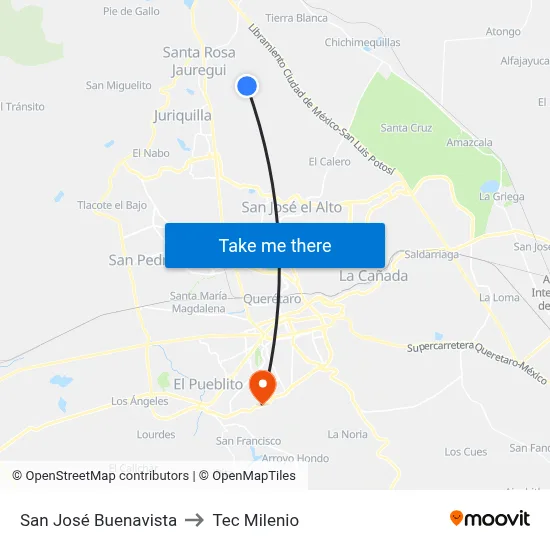 San José Buenavista to Tec Milenio map