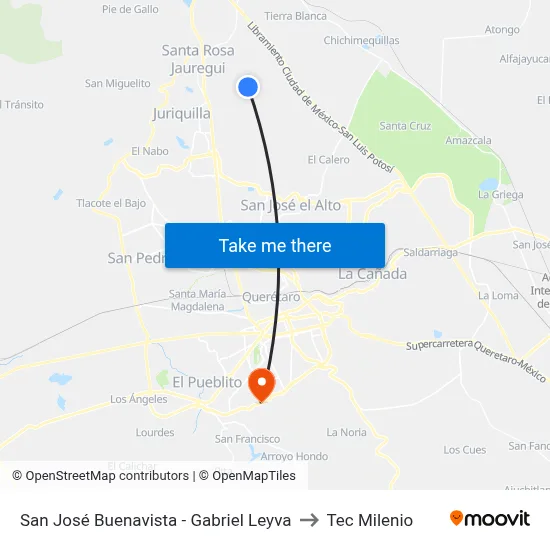 San José Buenavista - Gabriel Leyva to Tec Milenio map