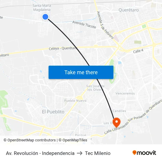 Av. Revolución - Independencia to Tec Milenio map