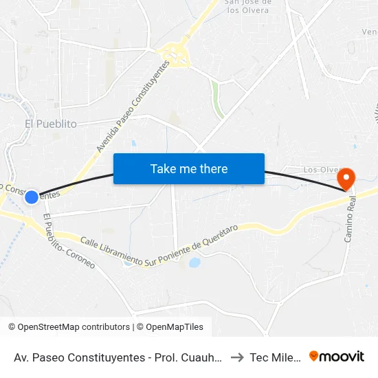 Av. Paseo Constituyentes - Prol. Cuauhtémoc to Tec Milenio map