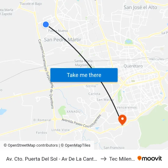 Av. Cto. Puerta Del Sol - Av De La Cantera to Tec Milenio map
