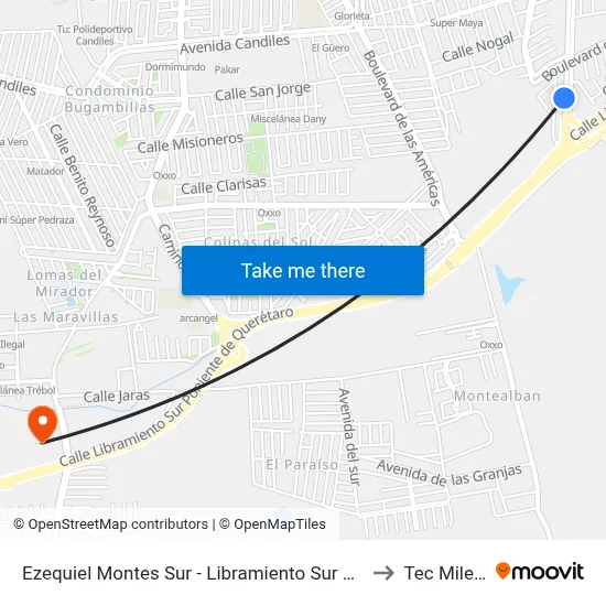 Ezequiel Montes Sur - Libramiento Sur Poniente to Tec Milenio map