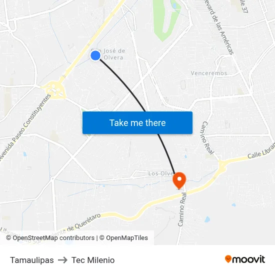 Tamaulipas to Tec Milenio map