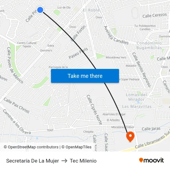 Secretaría De La Mujer to Tec Milenio map