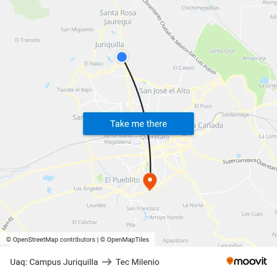 Uaq: Campus Juriquilla to Tec Milenio map