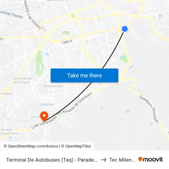 Terminal De Autobuses (Taq) - Paradero to Tec Milenio map