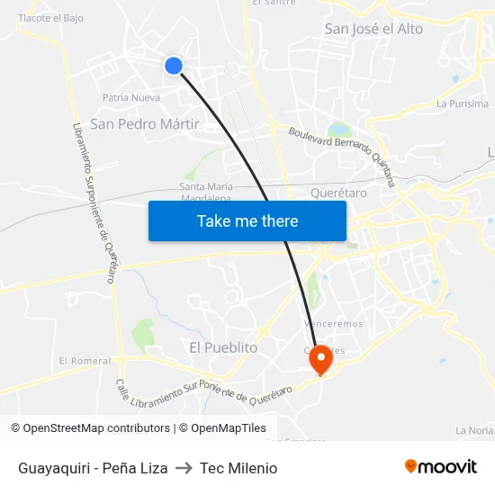 Guayaquiri - Peña Liza to Tec Milenio map