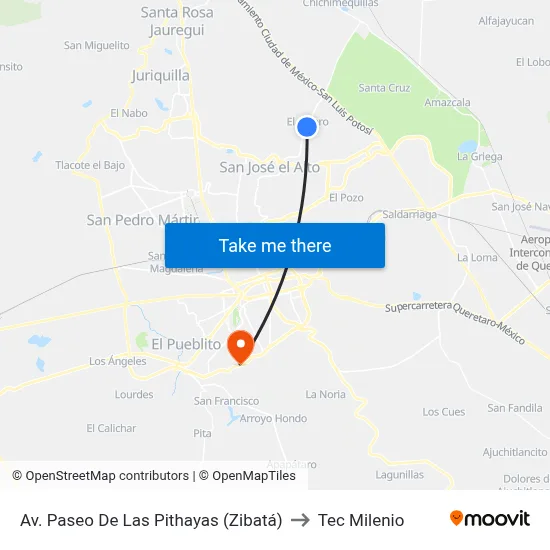 Av. Paseo De Las Pithayas (Zibatá) to Tec Milenio map