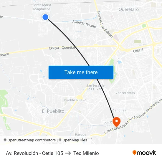 Av. Revolución - Cetis 105 to Tec Milenio map