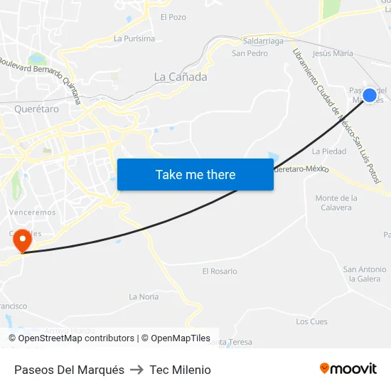 Paseos Del Marqués to Tec Milenio map