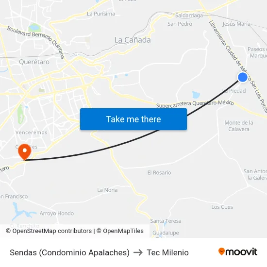 Sendas (Condominio Apalaches) to Tec Milenio map