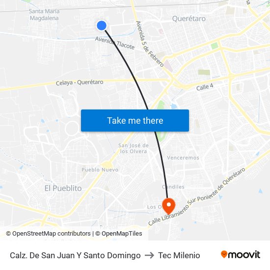 Calz. De San Juan Y Santo Domingo to Tec Milenio map