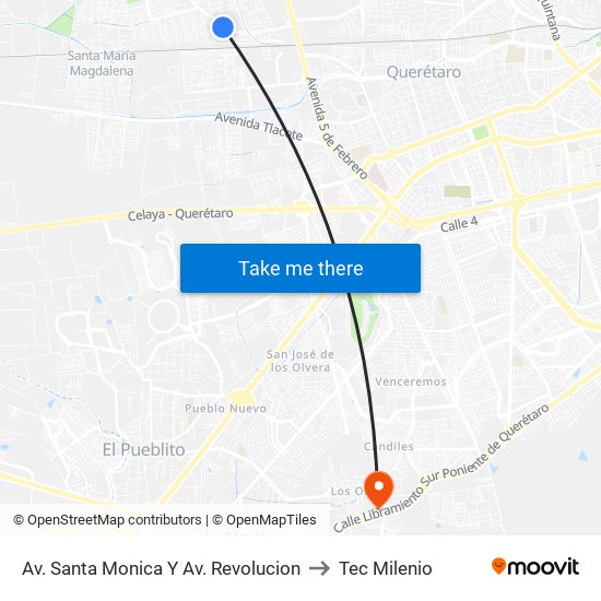 Av. Santa Monica Y Av. Revolucion to Tec Milenio map