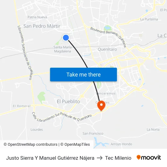 Justo Sierra Y Manuel Gutiérrez Nájera to Tec Milenio map
