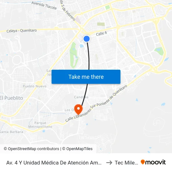 Av. 4 Y Unidad Médica De Atención Ambulatoria to Tec Milenio map