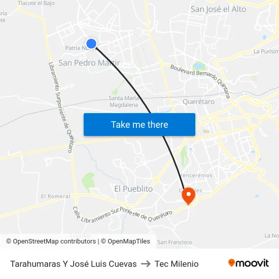 Tarahumaras Y José Luis Cuevas to Tec Milenio map