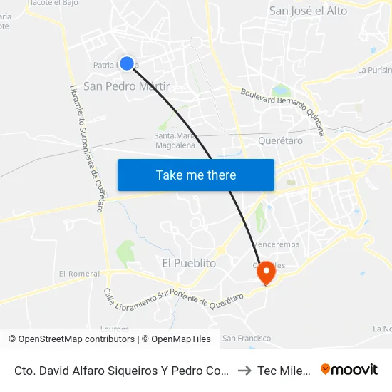 Cto. David Alfaro Siqueiros Y Pedro Coronel to Tec Milenio map