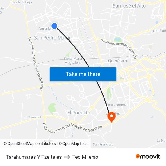 Tarahumaras Y Tzeltales to Tec Milenio map