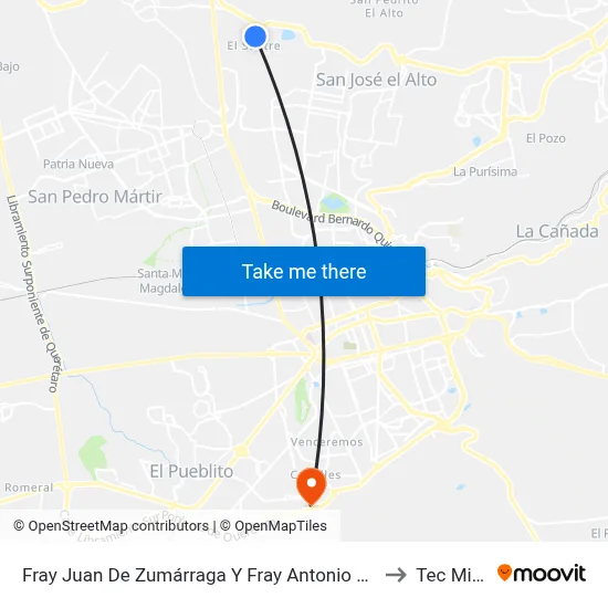 Fray Juan De Zumárraga Y Fray Antonio Margil De Jesús to Tec Milenio map