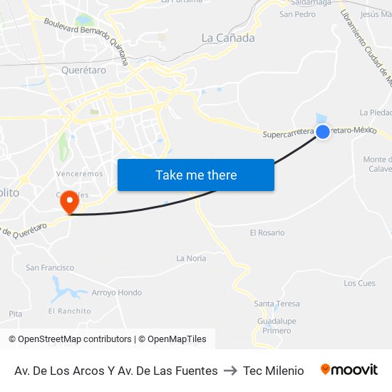 Av. De Los Arcos Y Av. De Las Fuentes to Tec Milenio map