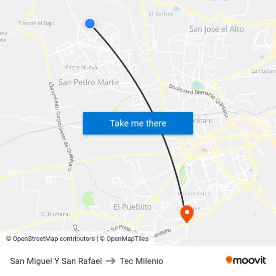 San Miguel Y San Rafael to Tec Milenio map