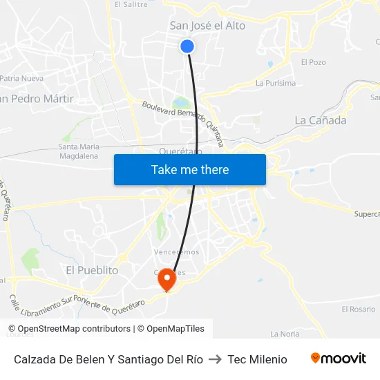 Calzada De Belen Y Santiago Del Río to Tec Milenio map