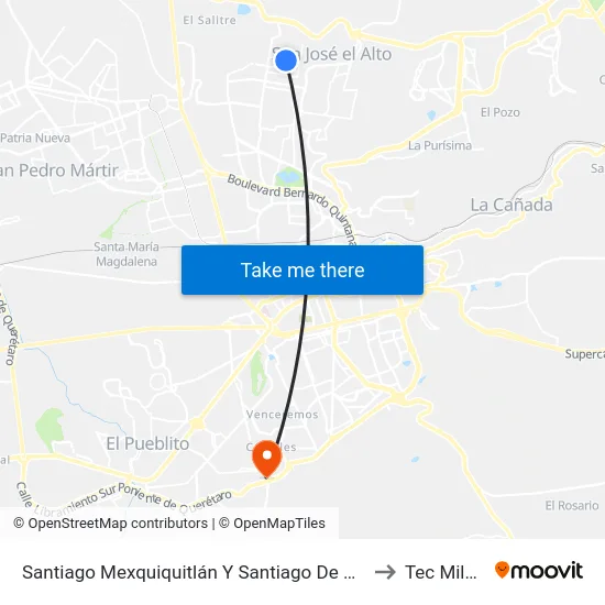 Calle Santiago De Querétaro - Primaria Noo Botsi Di Nxodi to Tec Milenio map