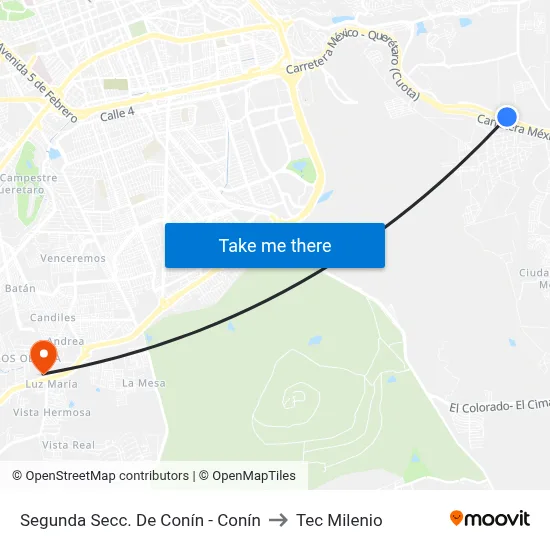 Segunda Secc. De Conín - Conín to Tec Milenio map