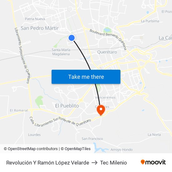 Revolución Y Ramón López Velarde to Tec Milenio map