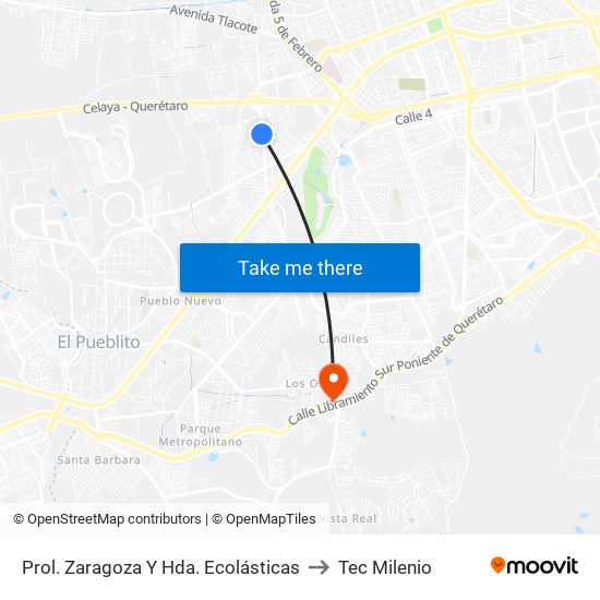 Prol. Zaragoza Y Hda. Ecolásticas to Tec Milenio map